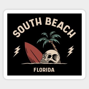 Vintage Surfing South Beach Miami Florida // Retro Surf Skull Sticker